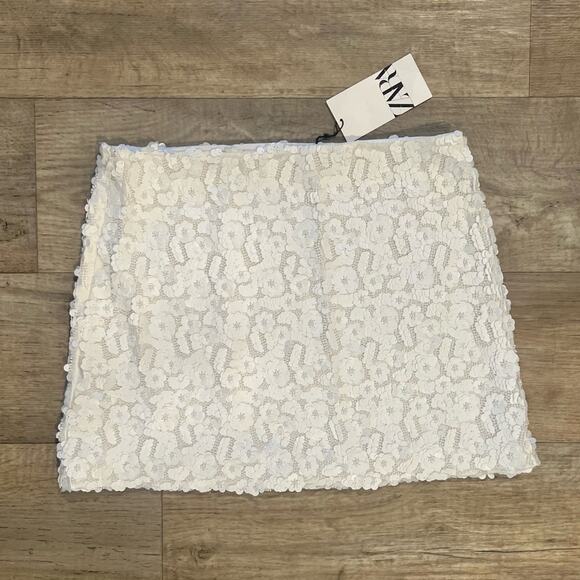 ZARA Beaded Sequin Mini Skirt NWT High Waisted White Size L - Picture 14 of 16
